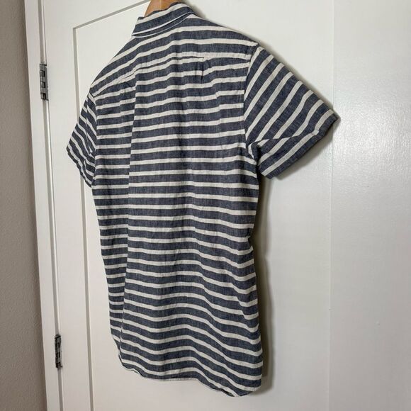 J Crew Shirt Mens Sz M Stripe Button Down Short Sleeve 100% Cotton Beach Coastal - Picture 4 of 9